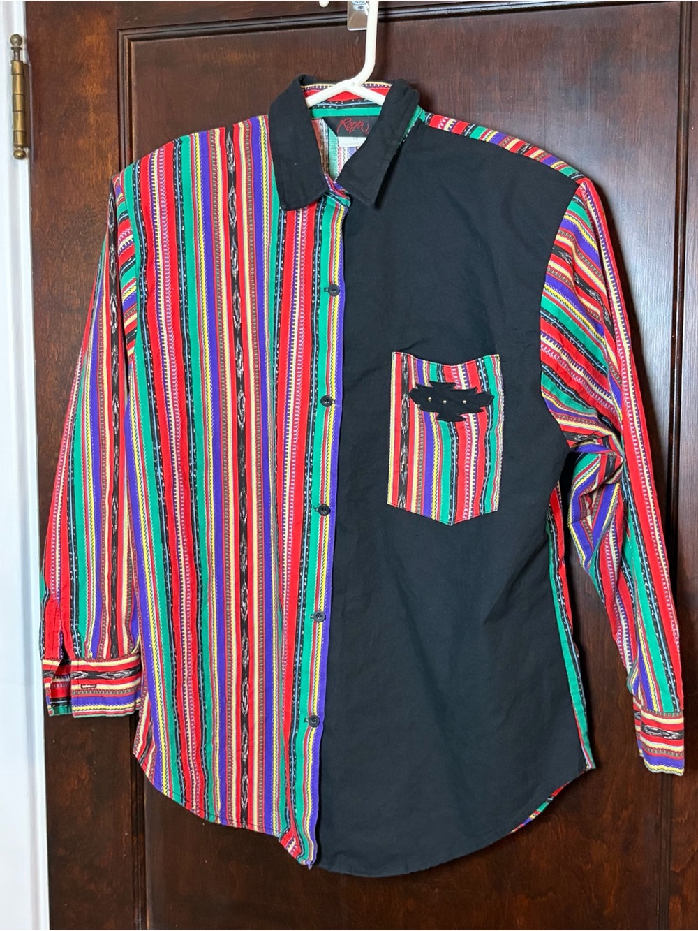 Vintage Roper Women’s Shirt XL (38) Black Colorful Stripe Western Cowgirl Cotton